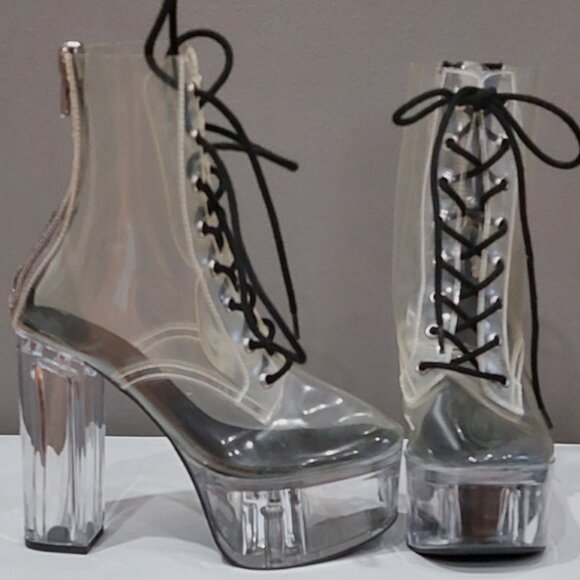 💥KILLER BOOTS!💥DOLLS KILL CURRENT MOOD TRANSPARENT PLATFORM LACE -UP BOOTS - Picture 5 of 16